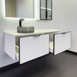  Тумба-умывальник для ванной Comforty Онега-140 белый матовый с белой столешницей с раковиной Comforty 21004	