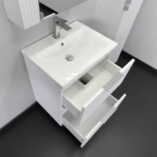 Тумба-умывальник Comforty Лима-60Н2 белый матовый с раковиной Como 60