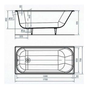 Чугунная ванна Wotte Start 170x75 с отверстиями для ручек