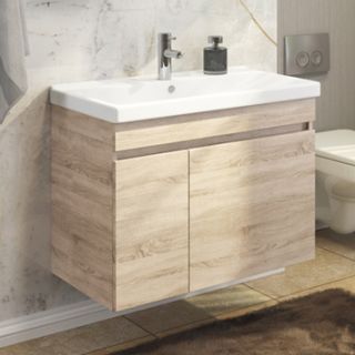 Comforty Тумба-умывальник "Тромсе-80" дуб сонома с раковиной Fest 80 F01 Comforty Тумба-умывальник "Тромсе-80" дуб сонома с раковиной Fest 80 F01