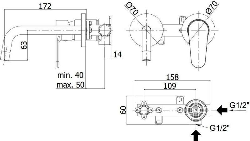 Смеситель для раковины Paffoni Green GR101CR70 (с внутренней частью)
