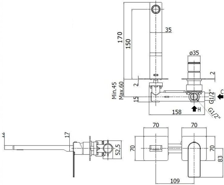 Смеситель для раковины Paffoni Tango TA104CR70 (с внутренней частью)