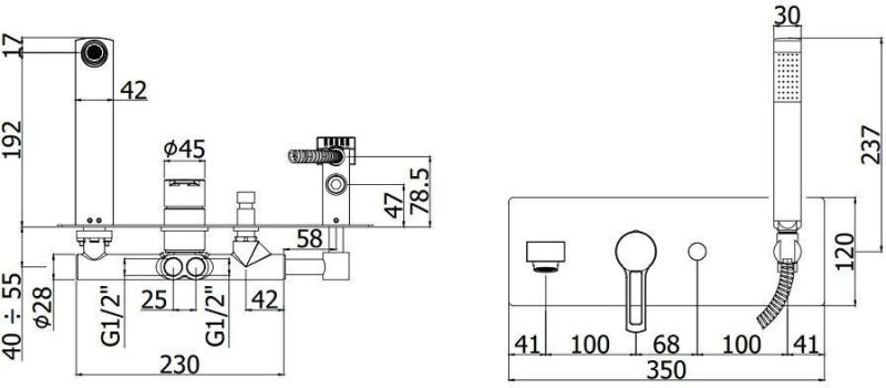 Смеситель для ванны с душем Paffoni Ringo RIN001NO (с внутренней частью)