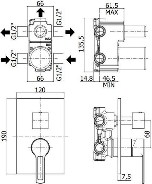 Смеситель для душа Paffoni Ringo RIN019NO/M (с внутренней частью)