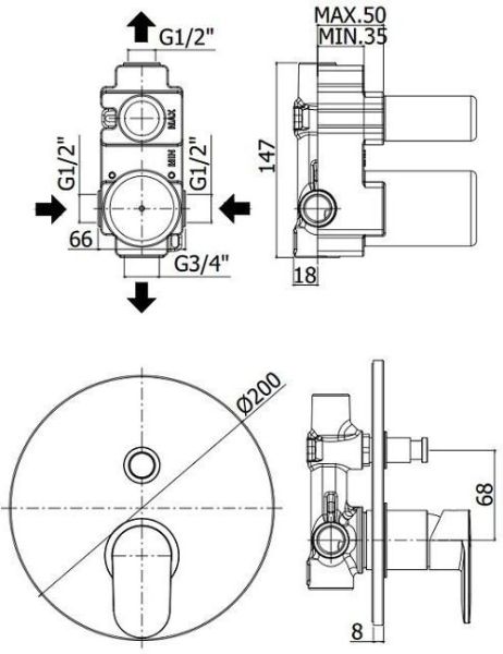 Смеситель для душа Paffoni Candy CA015CR (с внутренней частью)