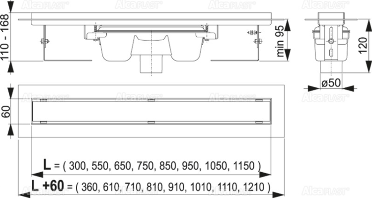 Душевой лоток AlcaPlast с порогами для цельной решетки 55см хром APZ1006-550