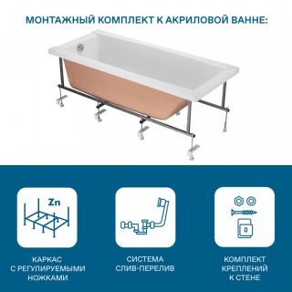 Акриловая ванна Santek Санторини 1WH302497 150х70 см белый