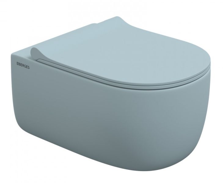 Подвесной унитаз Berges EGO XL Rimless 083229 сиденье EGO XL Slim SO голубой матовый
