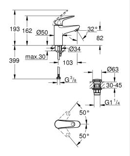 Смеситель для раковины GROHE Euroeco 24256001 хром