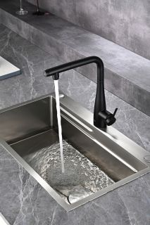 Смеситель для кухни AQUAme Cucina AQM9902MB с выдвижным изливом чёрный матовый