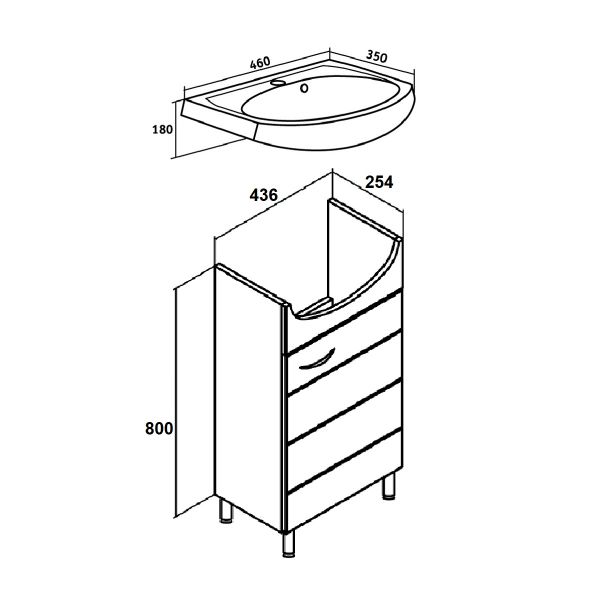 Тумба под раковину Runo  (под умывальник Уют 45) Кипарис 45 (00000000880)