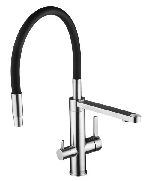 Смеситель для кухни Swedbe Selene Plus 8440 с каналом для подключения фильтра и гибким изливом нержавеющая сталь/чёрный