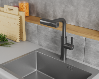 Смеситель для кухни с выдвижной лейкой RUSH Tinos (TI3732-18Grey) Смеситель для кухни с выдвижной лейкой RUSH Tinos (TI3732-18Grey)