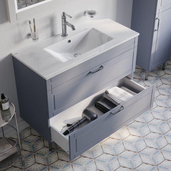 Напольная тумба с раковиной IDDIS Oxford OXF10L1i95K 100см светло-серый