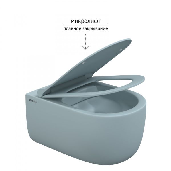 Подвесной унитаз Berges EGO XL Rimless 083229 сиденье EGO XL Slim SO голубой матовый