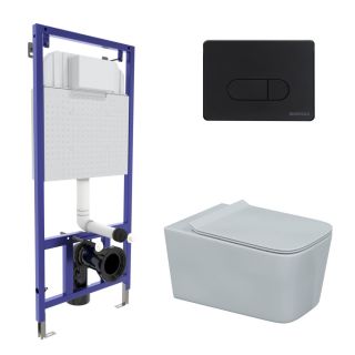 Комплект Berges 043275: инсталляция NOVUM 525 D5 Soft Touch чёрная унитаз Floe Rimless сидение дюропласт Floe Slim SO