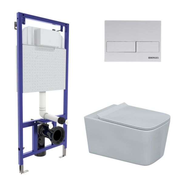 Комплект Berges 043278: инсталляция NOVUM 525 кнопка L4 белая Soft Touch унитаз Floe Rimless сидение дюропласт Floe Slim SO