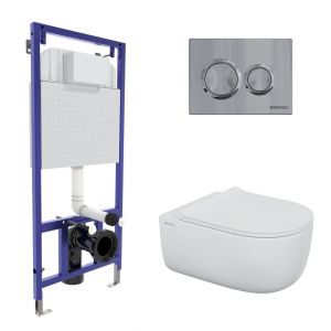 Комплект Berges 4в1 043302: инсталляция NOVUM 525 кнопка O3 хром глянец унитаз EGO XL Rimless сидение Okus Slim SO