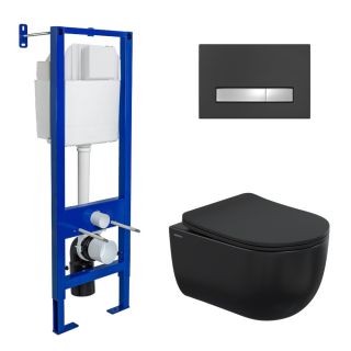 Комплект Berges 043325 инсталляция ATOM 410 кнопка Atom Line soft touch черный/хром глянец унитаз Ventas Black