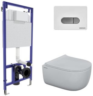 Комплект Berges 4в1 047237: инсталляция NOVUM525 кнопка D7 белая/хром унитаз EGO Rimless сиденье Toma Slim SO