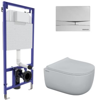 Комплект Berges 4в1 047253: инсталляция NOVUM525 кнопка F3 хром глянец унитаз EGO Rimless сиденье Toma Slim SO