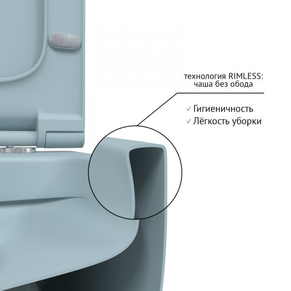Подвесной унитаз Berges EGO XL Rimless 083229 сиденье EGO XL Slim SO голубой матовый