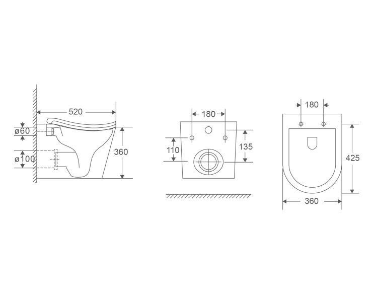 Унитаз подвесной безободковый (торнадо) D&K Bamberg 520*360*360мм, сиденье микролифт, белый (DT1556516)