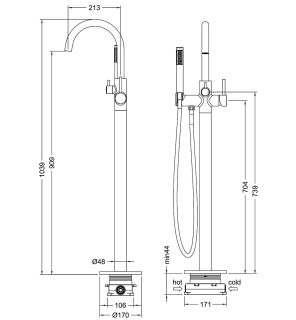 Смеситель напольный для ванны и душа Timo Saona 2310/18Y-CR чёрное золото