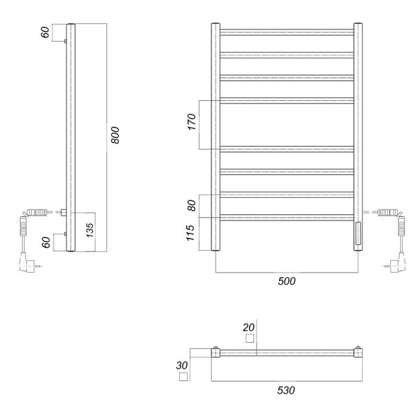 Полотенцесушитель электрический Domoterm Квадро DMT П8 500x800 EK R хром