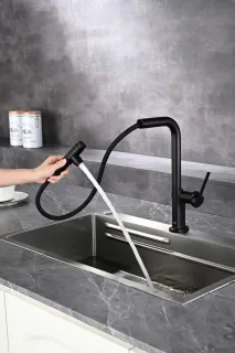 Смеситель для кухни AQUAme Cucina AQM9903MB с выдвижным изливом чёрный матовый