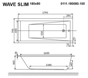 Акриловая ванна Whitecross Wave Slim 0111.180080.100 180x80см белый глянец
