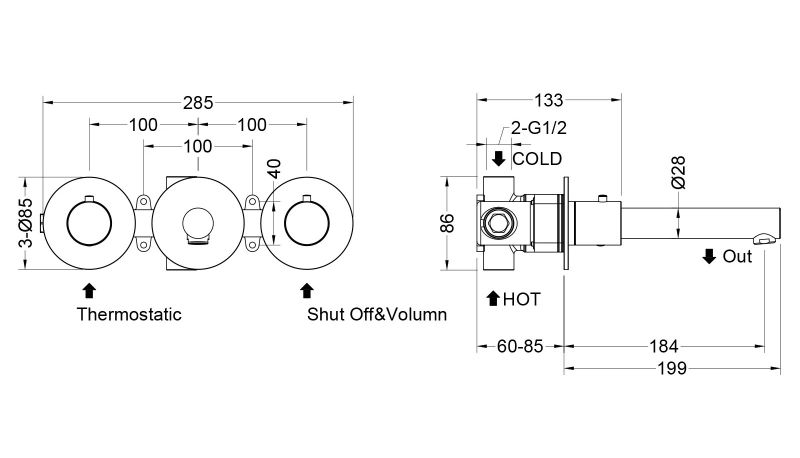 Смеситель встраиваемый для раковины Timo Saona 2382/00SM с термостатом хром