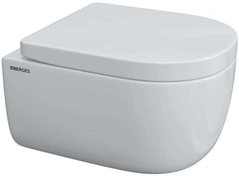 Комплект Berges 4в1 043232: инсталляция NOVUM525 кнопка L5 SoftTouch чёрная унитаз EGO Rimless сиденье Toma SO