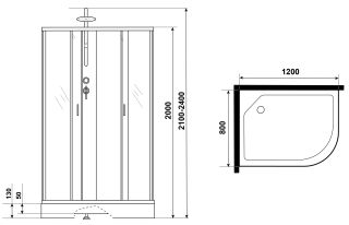 Душевая кабина Niagara NG-3312-14LBKT 120x80см серебро/матовое