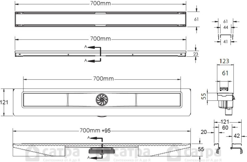 Душевой лоток Berges Wasserhaus B1 Keramik 090018 70 Матовый хром Душевой лоток Berges Wasserhaus B1 Keramik 090018 70 Матовый хром