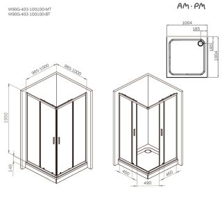 Душевой уголок Am.Pm Gem W90G-403-100100-BT 100x100 см без поддона чёрный матовый