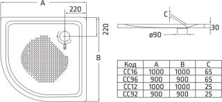 Стальной поддон для душа BLB 90х90 С96С Белый