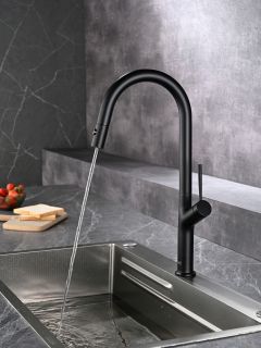 Смеситель для кухни AQUAme Cucina AQM9905MB с выдвижным изливом чёрный матовый