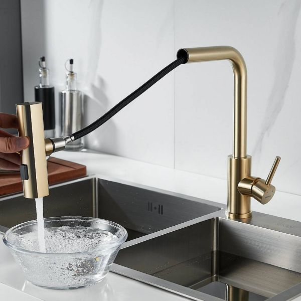 Смеситель для кухни Shevanik S263G с мультифункциональным изливом золотой сатин