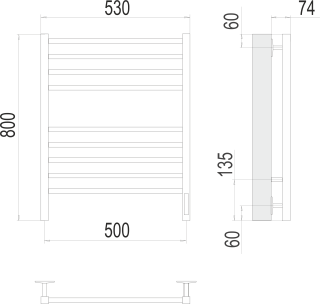Полотенцесушитель электрический Terminus Ватикан П8 500х800 электро КС 9005 матовый
