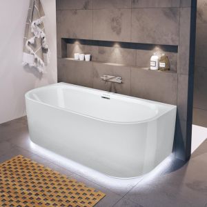 Акриловая ванна Riho Desire Back2Wall Glossy Sparkle System LED Fall B089014005 180x84см с аэромассажем и подсветкой заполнение через перелив белый