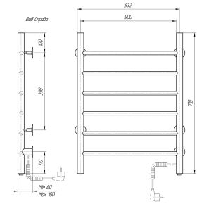 Полотенцесушитель электрический Domoterm Аврора DMT 109-6 50x71 EK R хром