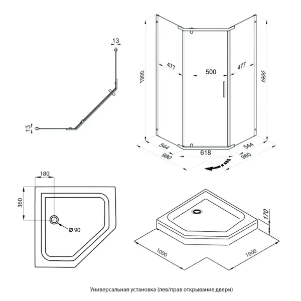 Душевой уголок Triton Дека -Голд Щ0000073924 100x100 см профиль золото стекло прозрачное
