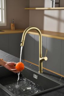 Смеситель для кухни AQUAme Cucina AQM9905BG с выдвижным изливом золото брашированное