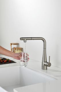 Смеситель для кухни AQUAme Cucina AQM9902BN с выдвижным изливом никель брашированный