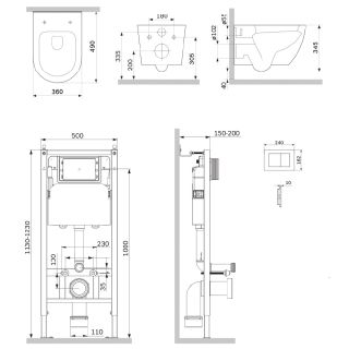 Инсталляция Am.Pm PrimeFit IS90238.801901 с подвесным унитазом AquaSpin 2.0 и чёрной клавишей смыва
