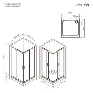 Душевой уголок Am.Pm Gem W90G-403-8080-BT 80x80 см без поддона чёрный матовый