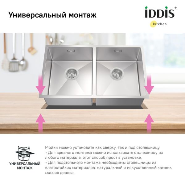 Кухонная мойка IDDIS Edifice EDI75S2i77 74см сатин