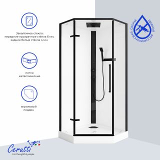 Душевая кабина Ceruttispa АМИ (AMI) P 90x90 см профиль чёрный стекло прозрачное с узором