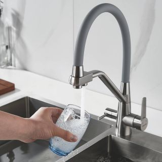 Смеситель для кухни Shevanik S968L с подключением фильтра сатин Смеситель для кухни Shevanik S968L с подключением фильтра сатин